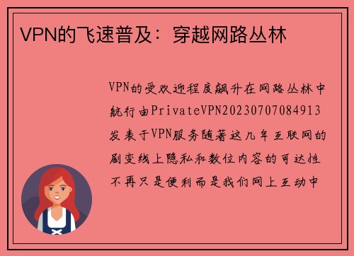 VPN的飞速普及：穿越网路丛林